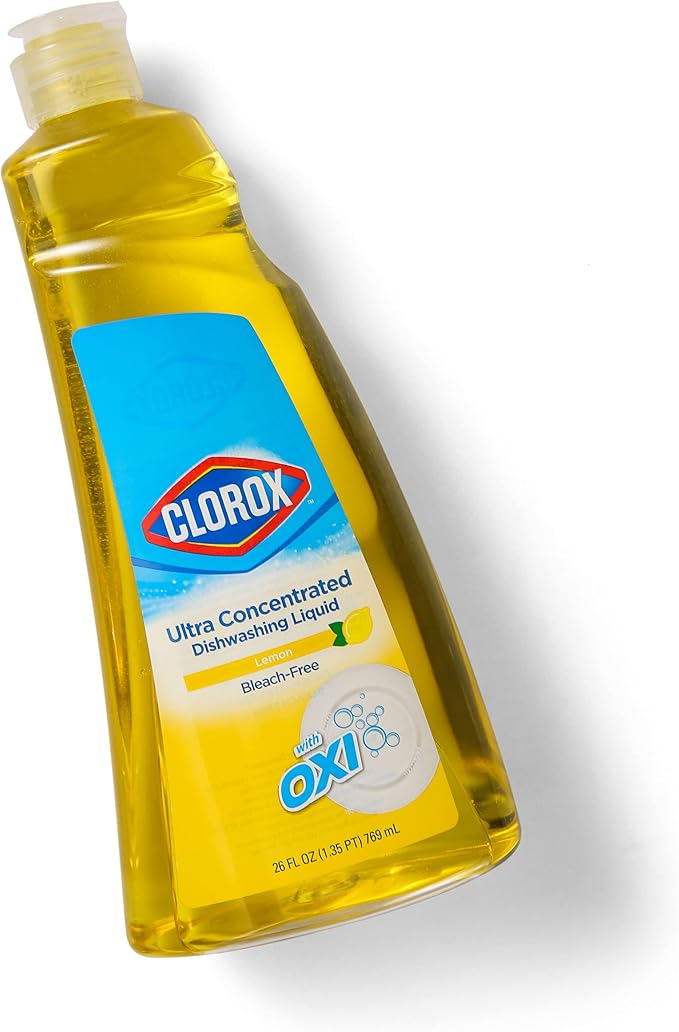 Clorox Ultra Concentrated Liquid Dish Soap with OXI, Lemon Scent - Bleach-Free Dermatologist Tested Dishwashing Detergent That Powers Through Grease and Lifts Stains, 26 Fl Oz