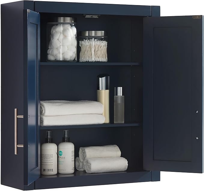 Crosley Furniture Savannah Wall Mounted Bathroom Storage Medicine Cabinet with Shelves, Navy