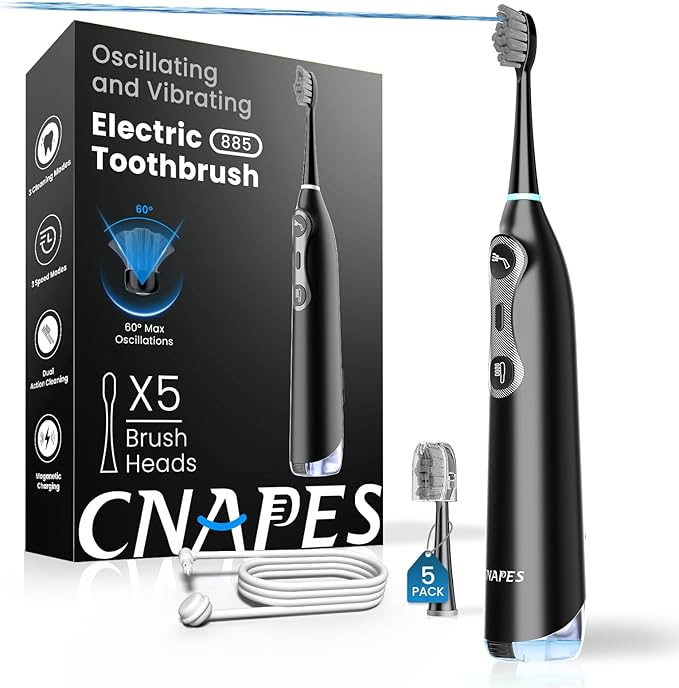 Electric Toothbrush with Water Flosser, 3-in-1 Sonic Brush & Oral Irrigator Combo for Adults, Cordless Brush & Floss System with 5 Brush Heads, 3 Modes, 30-Day Battery, for Braces & Sensitive Gums-BL