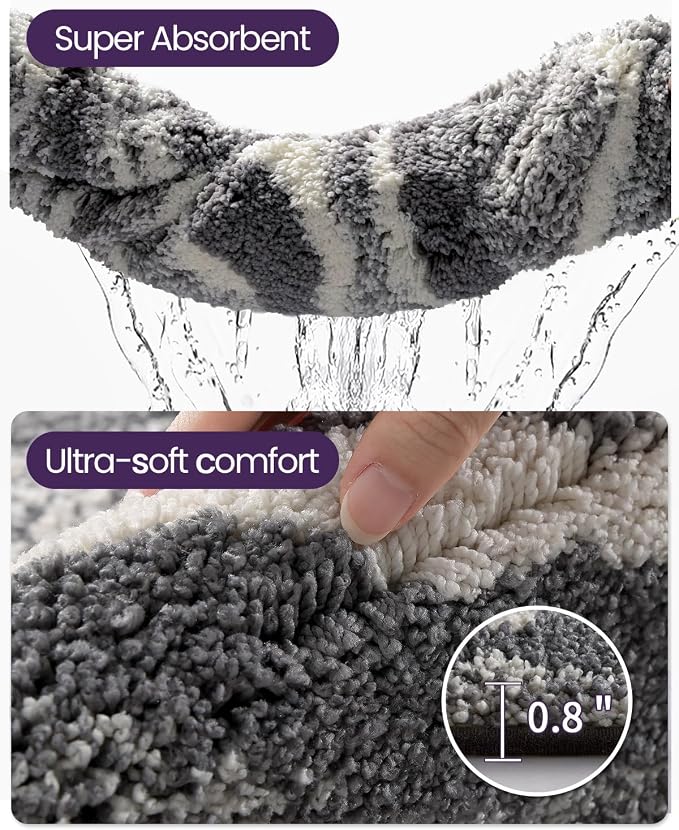 DEXI Bathroom Rug Mat 43x24, Soft and Absorbent Marble Bath Mat, Non Slip Machine Washable Bath Rugs for Shower Floor, Tub, Sink, Dark Grey