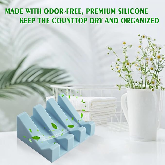 Self Draining Soap Dish Holder,Silicone Soap Dish,for Bathroom,Kitchen, Sponges，Can Extend Soap Life，Keep Soap Bars Dry and Easy Cleaning (Sky Blue,1-Pack)