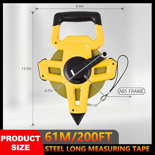 328ft/100m Open Reel Long Tape Measure, 1/2" Nylon-Coated Steel Blade, Dual Inch/Metric Scales, ABS Impact-Resistant Case for Construction, Surveying Yellow