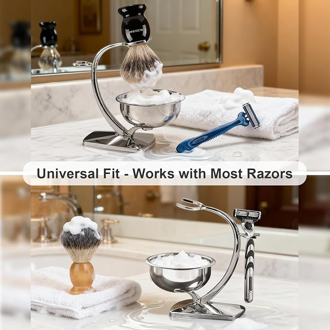 GRUTTI Shaving Bowl and Stand Set with Magnetic Base - 304 Steel Bowl & Chrome-Plated Alloy Stand, All-in-One Storage, Fits Most Razors & Brushes (Bowl & Stand Only)