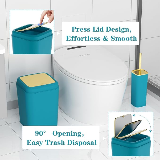 XLHOMO Bathroom Accessories Set - 25PC Bathroom Set with Shower Curtain and Rugs, Teal Blue Bathroom Set, Bathroom Accessory Set with Press-on Lid Trash Can, Soap Dispenser and Qtip Holders