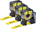 NineLeaf 3 Pack Compatible Labels Tape Replacement for Dymo 1805444 1 inch Black on Yellow Heat Shrink Tube Labels 24mm x 1.5m for Wires and Cables Use in Rhino 6000 6500 Label Maker