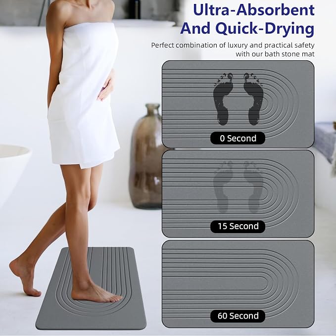 Fast Drying Stone Bath Mats for Bathroom, Non-Slip Diatomaceous Earth Bath Mat, Super Absorbent Bath Mat Stone (23.6''×15.4" Dark Gray Arcana)