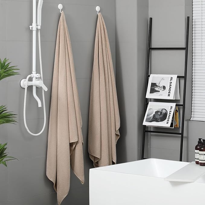 YTYC 29x59 Bath Towels Set,Towels for Bathroom,Beige,6-Pieces | 2 Large Bath towels,2 Hand towels (14x29"),2 Washcloth (13x13"),Super Soft,Highly absorbent,Hanging Loop,80%Polyester