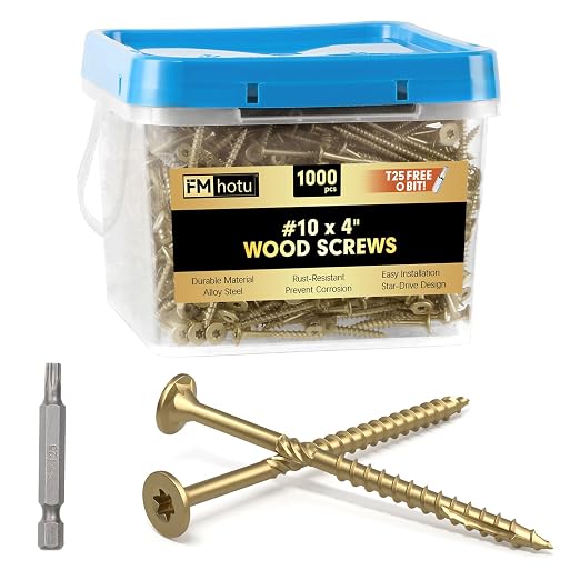 #10 x 4” Deck Screws, 1000Pcs Star Drive Wood Screws | Rust Resistant Timber Screws for Timber/Log/Landscaping Wood, T25 Star Bit Included, Gold