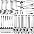 Thenshop 30 Pcs Serving Utensils Set Stainless Steel Flatware Serving Set Include Large Spoons Slotted Spoons Forks Soup Ladle Pie Server and Tongs for Buffet Catering Party Restaurant(Silver)