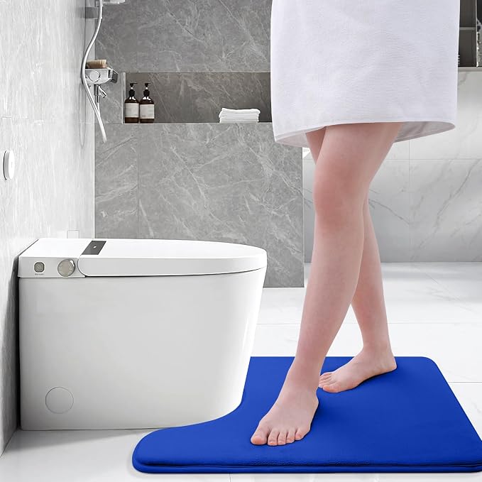 Smiry Memory Foam Toilet Rugs U-Shaped 24x20, Extra Soft Absorbent Non-Slip Contour Bathroom Rugs, Machine Washable Bath Mats for Toilet, Royal Blue