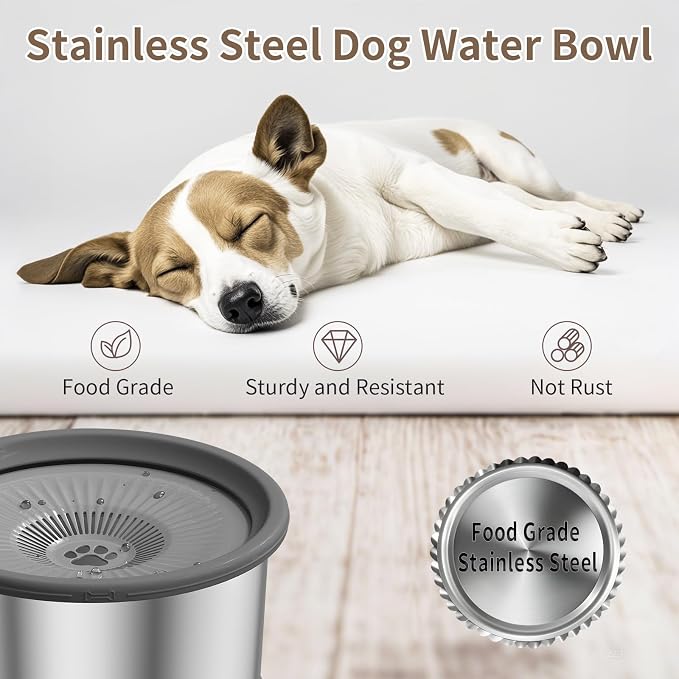 3.5L Dog Water Bowl No Spill 118oz Stainless Steel Water Bowl for Dogs No Splash Slow Water Feeder with Anti-Slip Mat for Messy Drinkers 3.5L+2 Filters