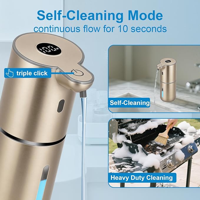 OHIFAST Automatic Liquid Soap Dispenser Touchless, USB Rechargeable Smart Hand Soap Dispenser, 6-Level Adjustable, 12.8oz/380mL Wall Mounted for Bathroom Kitchen Accessories Dish Soap-Gold