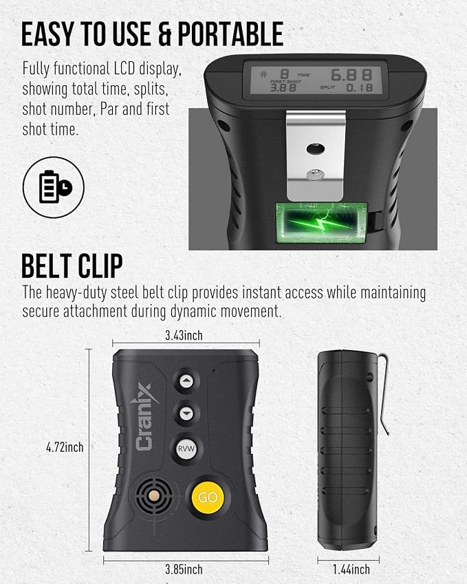 Professional Shot Timer for Shooting Competition, 0.01s Precision Tactical Training Shot Timers with Loud Buzzer, Enhanced Detection & Long Battery Life & 4 Modes (Yellow)