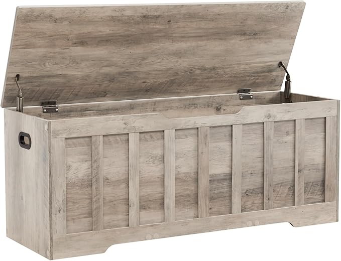 VANKILEY 47.2" Storage Chest Extra Large,Storage Trunk with 2 Safety Hinges,Wooden Storage Bench,Shoe Bench,47.2x15.7x19.1 Inch,Easy Assembly,Storage Bench for Bedroom,Living Room,entryway(Greige).