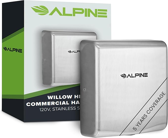 Alpine Commercial Hand Dryer with HEPA Filter, 8 Seconds Extreme Speed Electric Hand Dryer for Home Bathroom/Restaurant with Heat & Speed Control - ADA Compliant (120V Stainless Steel)