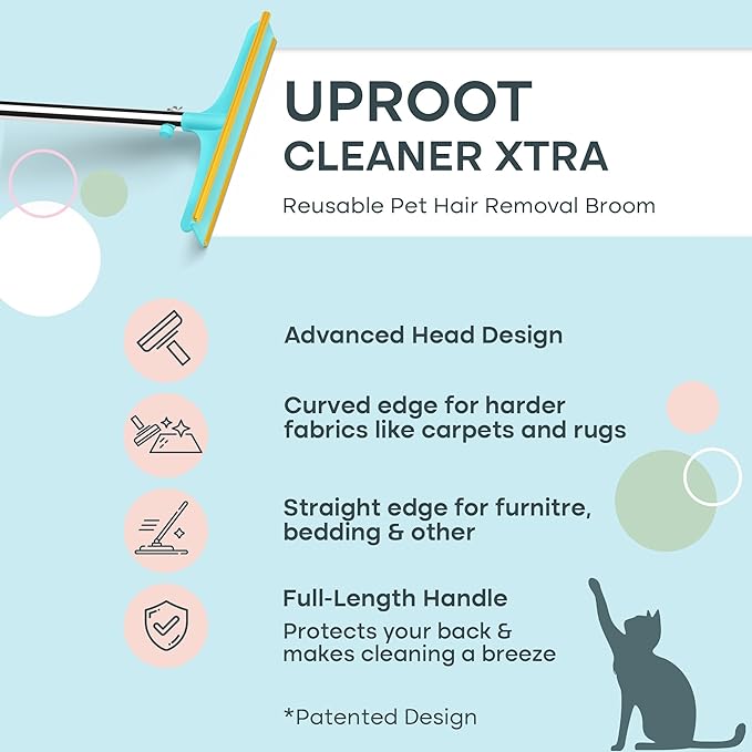 Uproot Cleaner Pro Pet Hair Remover x2 & Xtra Pet Hair Removal Broom Set: The Original Reusable Handheld Pro Meets Our Telescopic Fur Removal Carpet Rake - Easy Pair for Furniture, Rugs, & Carpets