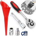REUNEWAX 64mm 6 Slots 14 Flutes Oil Filter Change Wrench Tool Set for Toyota Corolla, Prius Prime V, Matrix, CT200h, Scion iM/iQ/xD 1.8L Engine, Ratchet Wrench + Socket + Funnel + Gasket
