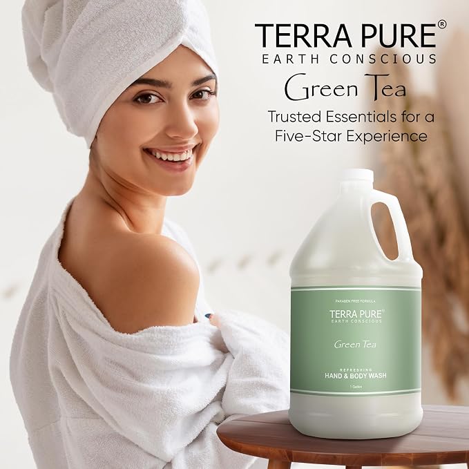 Terra Pure Hotel Hand & Body Wash Soap | Four Gallons | Designed to Refill Soap Dispensers (Set of 4)