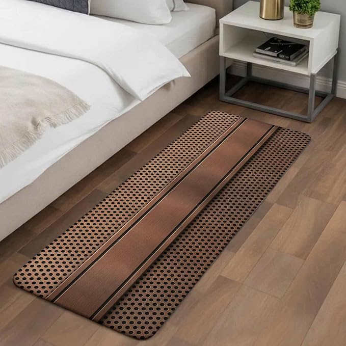 Brown Metal Hole Bathroom Runner Rugs Non Slip Washable Absorbent Narrow Long Bath Mat Copper Net Eye Hole Pattern Runner Rugs for Kitchen Hallway Bedroom Laundry Study Room 15.7"x47.2"