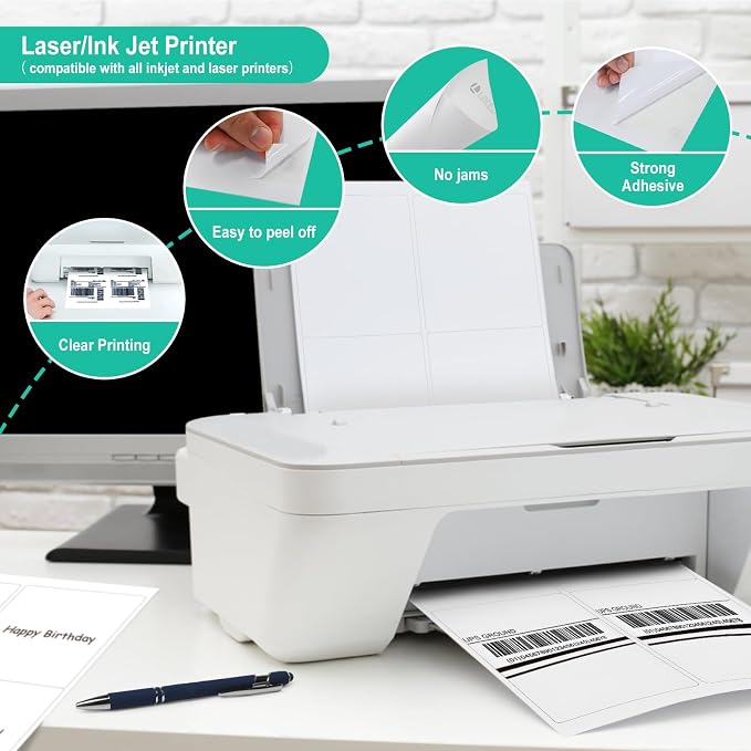 L LIKED 4" x 5" Printable 120 Labels White Matte Shipping Address Labels Stickers for Laser/Inkjet Printer (30 Sheets)