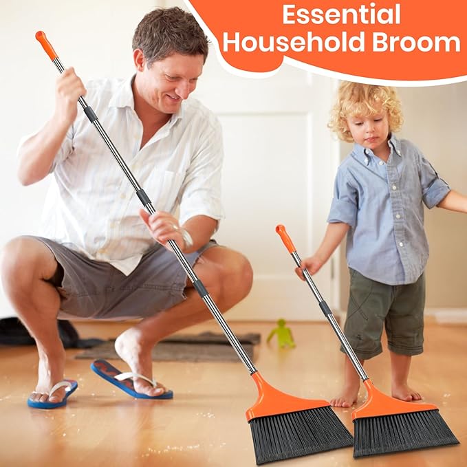 REEWII Commercial Broom and Dustpan Set and 4 Pack Heavy-Duty Angle Broom
