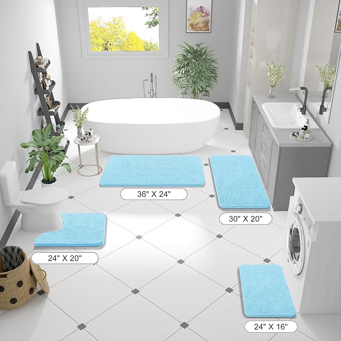 OLANLY Bathroom Runner Rugs 47x17, Soft Absorbent Chenille Bath Rugs, Rubber Backing Quick Dry, Machine Washable Long Bath Mats for Bathroom Floor, Tub and Shower, Home Decor Accessories, Sky Blue