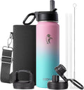 Coolflask Water Bottle 20 oz Insulated with Straw, Stainless Steel Metal 3 Lids Water Flask Wide Mouth for Sports or Office, Non-BPA Keep Cold Up to 48 Hrs or Hot Up to 24 Hrs, Bubblegum Princess