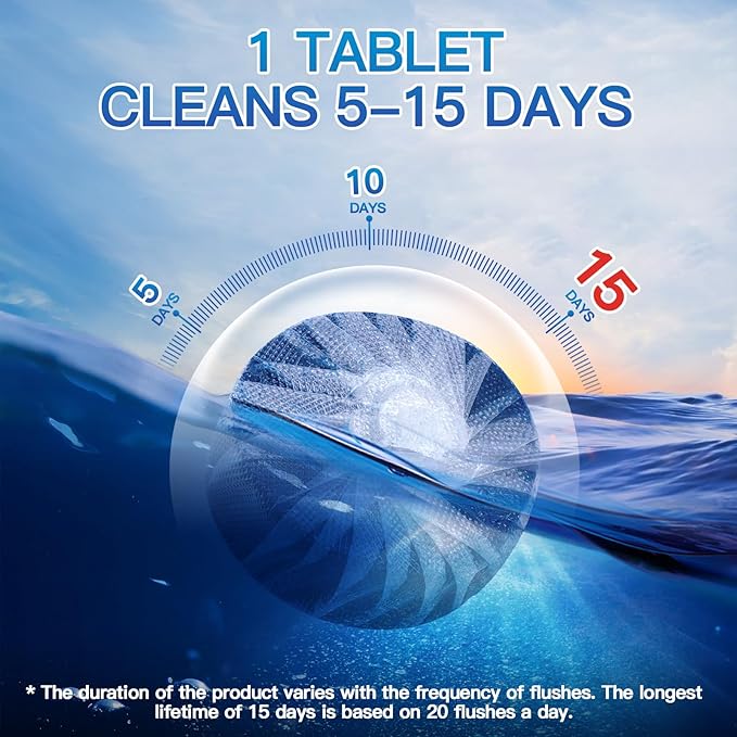 Vacplus Automatic Toilet Bowl Cleaner Tablets, Drop-In Tank Cleaner for Bathroom, Prevent Stains & Deodorize, Long-Lasting Cleaning Tabs, Easy-Use Freshener for Bowl & Tank, 12 Pack