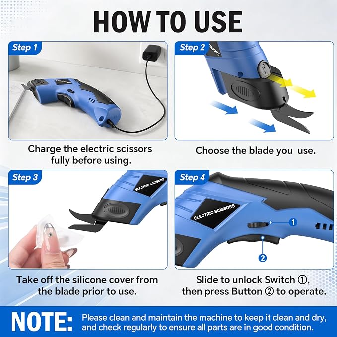 2026 Upgrade Cordless Electric Scissors Cardboard Cutter with 2 Type Blades Rechargeable Powerful Shears Cutting Tool for Fabric Electric Chop Saw Leather Felt with Charger Blue