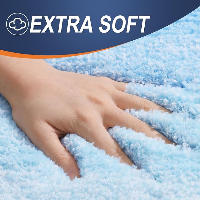 OLANLY Bathroom Runner Rugs Mat 47x20, Extra Soft Absorbent Microfiber Bath Rugs, Rubber Backing, Quick Dry, Washable Long Bath Mats for Bathroom, Tub and Shower, Home Decor Accessories, Sky Blue