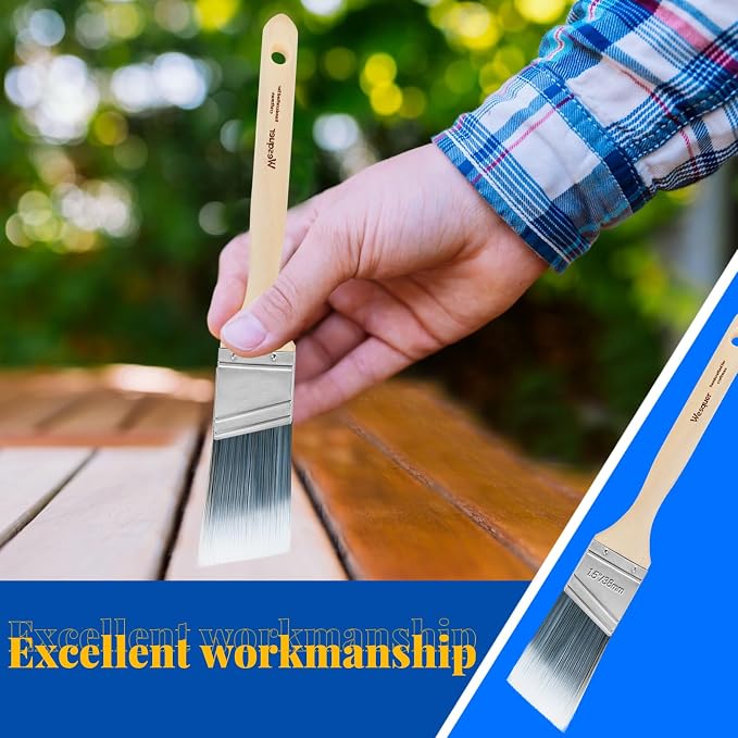 Wesquer - 1.5 Inch Angled Paint Brush Stain 12 Pack for Painting Wall Fence Wood Furniture Door Frame Cabinet Window Indoor and Outdoor Commercial Paint Brush