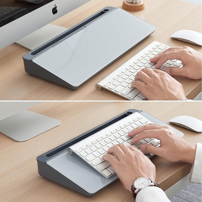 TSJ OFFICE Desktop Whiteboard Dry-Erase-Board - Computer Keyboard Stand White Board Surface Pad with Drawer, Desk Organizers with Accessories for Office, Home, School Supplies - Complete Grey
