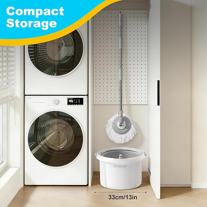 JOYMOOP Spin Mop and Bucket Set, 360° Mop Head & Telescopic Handle, 3 Reusable Microfiber Pads, Wet and Dry Use, Hands-Free Cleaning for Hardwood, Tile, Laminate Floors & Walls