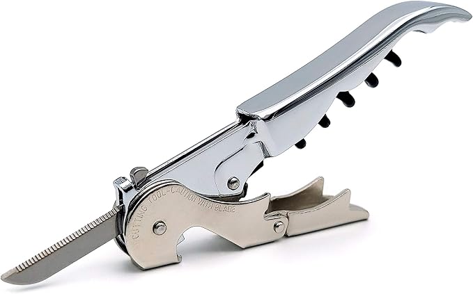 Pulltap's Genuine Slider 900 Waiter's Corkscrew – Double-Hinged Wine Key with Sliding Foil Cutter – Patented Design – Made in Spain – Cromado (Chrome)