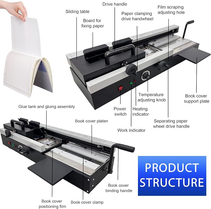 110V Manual Hot Glue Binder, A4 Hot Melt Binding Machine with Dual Rollers for Strong Bond, Thermal Book Binder 1.57" Thickness 200 Books/H for Small Business Home Office Print Shop