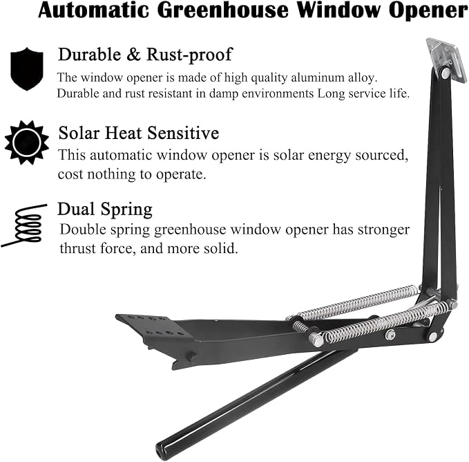 Automatic Greenhouse Vent Opener Kit Heat Sensitive for Greenhouse Windows | Corrosion Resistant Greenhouse Supplies Stepless Opening for Greenhouse Accessories Hothouse, Dual Spring Up to 15lbs