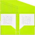 Yeaqee 50 Pcs Plastic Folders with Pockets Bulk 3 Hole Punched 2 Pocket File Folders for 3 Ring Binder Divider Folder for Notebooks, Durable Poly for Office Home (Fluorescent Green)