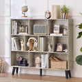 LEYAOYAO 10 Cube Bookshelf,Mid-Century Modern Bookcase with Legs,Retro Grey | 3 Tier Book Shelf,Rustic Wood Bookshelves Freestanding Large Storage Organizer, Open Shelves for Bedroom, Living Room, Office