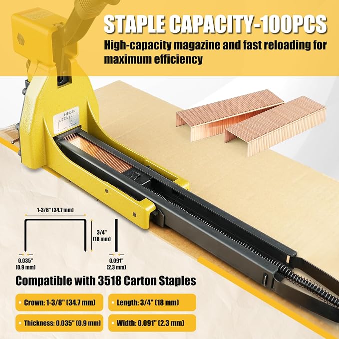 HB3518 Manual Carton Closing Stapler 16 Gauge 1-3/8" Crown | 3/4" Length Carton Staples, Carton Stapler, Corrugated Carton Staple Gun for Closing Cartons Folding Boxes