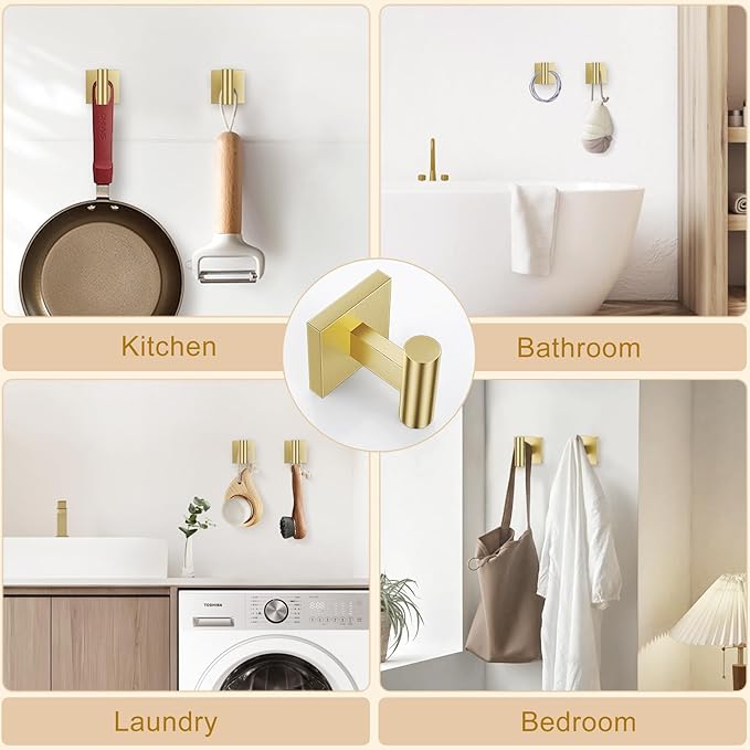 Lairuier 5 Pieces Bathroom Hardware Set Brushed Gold Towel Bar Set Includes 23.6” Towel Bar, Towel Ring Holder, Toilet Paper Holder and Two Towel Hooks, Bathroom Accessories Set SUS304 Wall Mounted