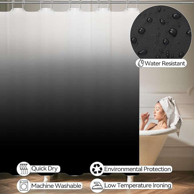 XLHOMO Bathroom Set - 22PC Black Bathroom Accessories Sets Complete with Black Ombre Shower Curtain,Trash Can,Toothbrush Holder,Toothbrush Cup,Soap Dispenser,Soap Dish,Toilet Brush,Tray,Qtip Holders