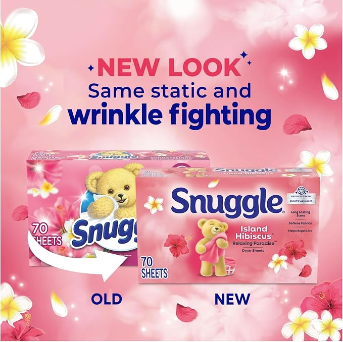 Snuggle Dryer Sheets 70 Count (Pack of 4) Scent May Be Vary (Fabric Softener Sheets, Island Hibiscus & Rainflower)