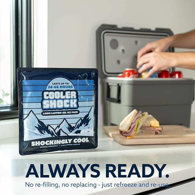 Cooler Shock Reusable Ice Packs for Cooler - Long Lasting Cold Freezer Packs for Coolers and Lunch Boxes - Cooler Ice Packs for Camping Gear, Fishing, Road Trips, Beach Must Haves