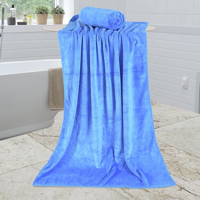 JML Large Microfiber Bath Towels Set for Adult, 2 Pack 30" x 60", Blue | Hanging Loop, Soft, Absorbent, Quick Dry, Lint Free, Fade Resistant