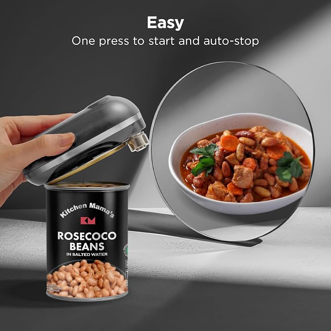 Kitchen Mama Mini Plus Rechargeable Electric Can Opener, Metal Gray | USB-C Charging, Hands-Free Auto Stop, Cordless Smooth Edge, Compact for Travel, Perfect for Seniors with Arthritis