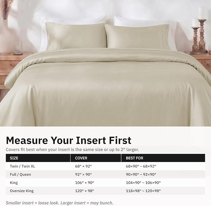 California Design Den 3 Pc 100% Cotton Duvet Cover Set Queen Size/Full Size - Winner Good Housekeeping Best Bedding Awards 2025, 400 Thread Count Sateen, Soft and Durable - Beige