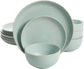 Gibson Home Rockaway Dinnerware, Teal Matte, Service for 4 (12pcs)