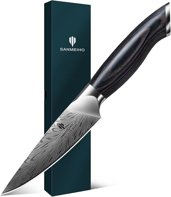 Kitchen Paring Knife 4“, Japanese Powder Steel 63 HRC | Fruit Knife for Peeling & Coring Razor Sharp 12° Edge Vegetable Chopper with Pakkawood Handle