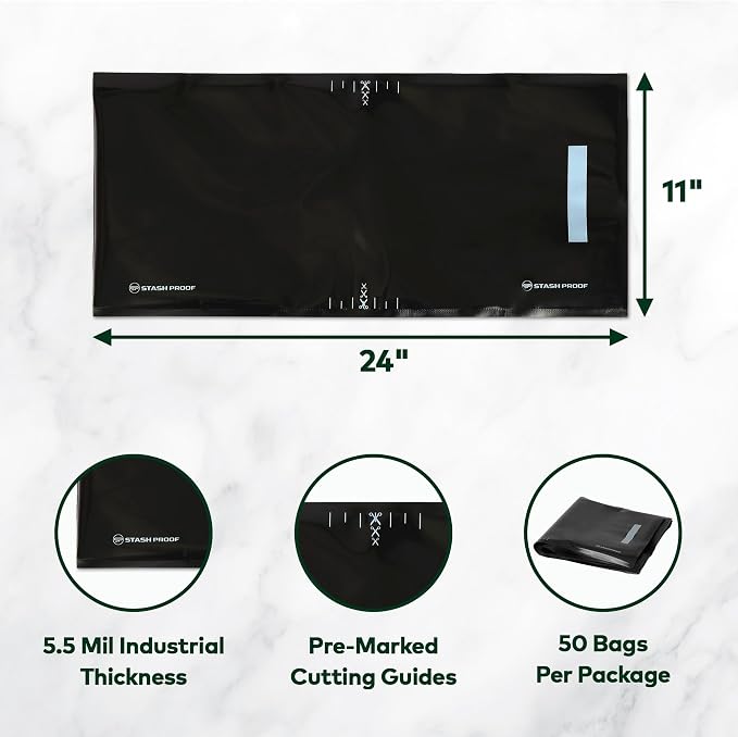Vacuum Seal Bags 11" x 24" (50 Count) 5.5 Mil (Black & Black) Precut BPA Free Heavy-Duty Commercial Grade Sealer Bags for Sous Vide, Meal Prep, Freezer Storage & Food Preservation