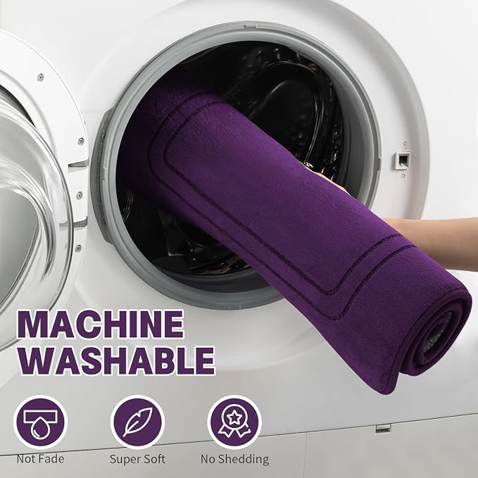 YIHOUSE Memory Foam Bath Mat Set, Bathroom Rugs Sets 2 Pieces, Non Slip Bath Mats for Bathroom, Super Soft and Water Absorbent Bath Rug Set, Machine Washable U Shape Rug,Purple